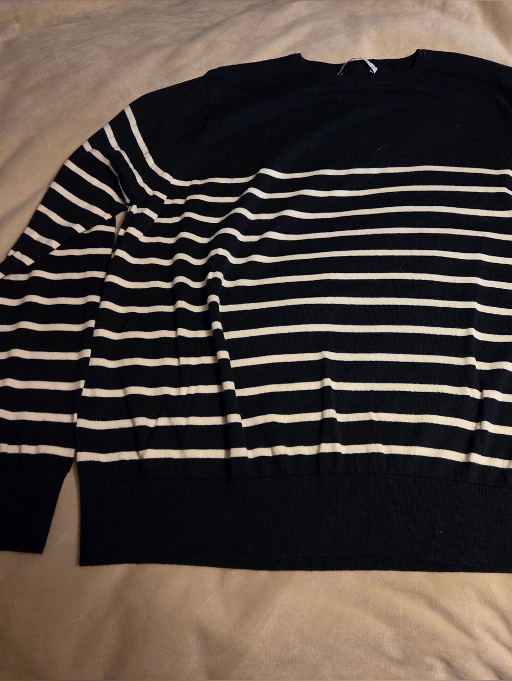 Women's Navy and White Striped Sweater - Classic Crewneck